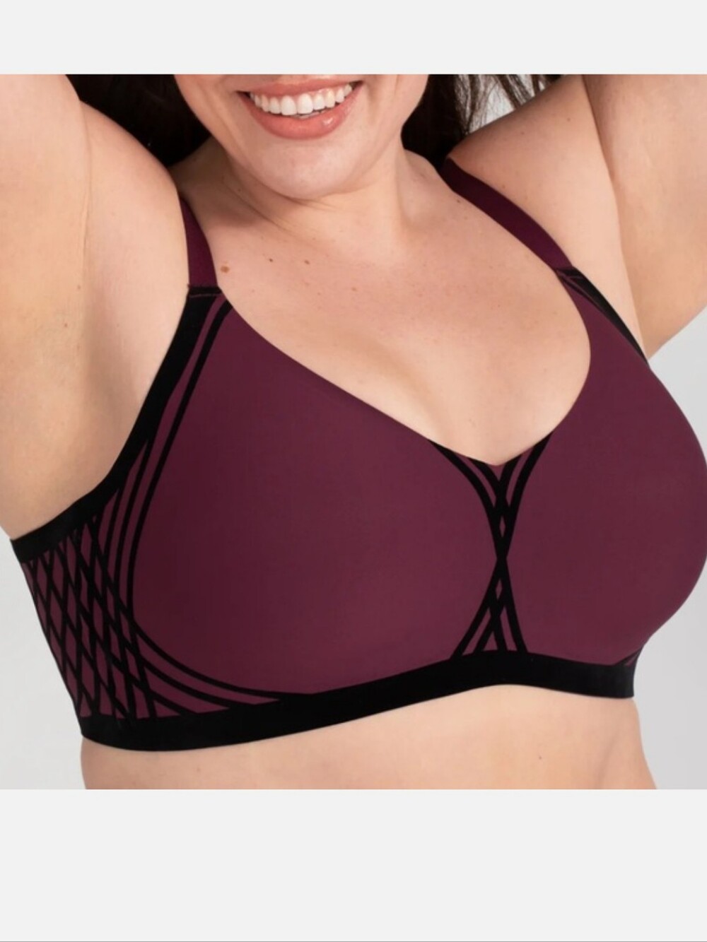 Honeylove Silhouette Bra "Fig" Colorway with Black Geometric Details Lg